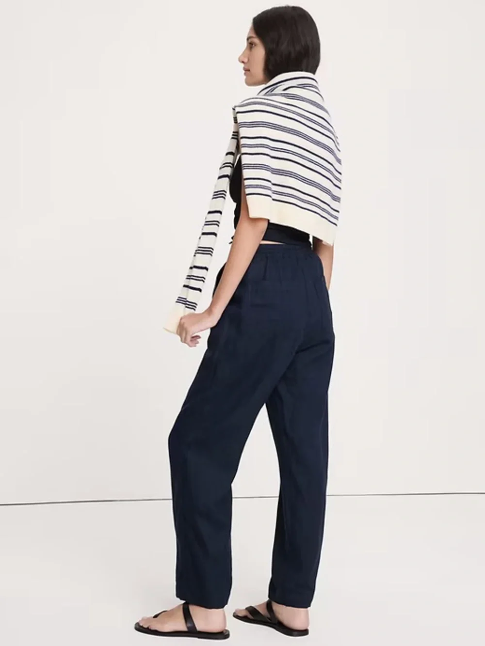 NWT! BANANA REPUBLIC NAVY THE GETAWAY STRAIGHT-LEG PULL-ON PANT IN LINEN 🖥️4️⃣